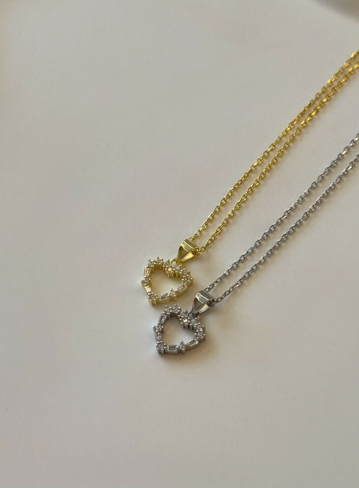 Taşlı Kalp Kolye Gold