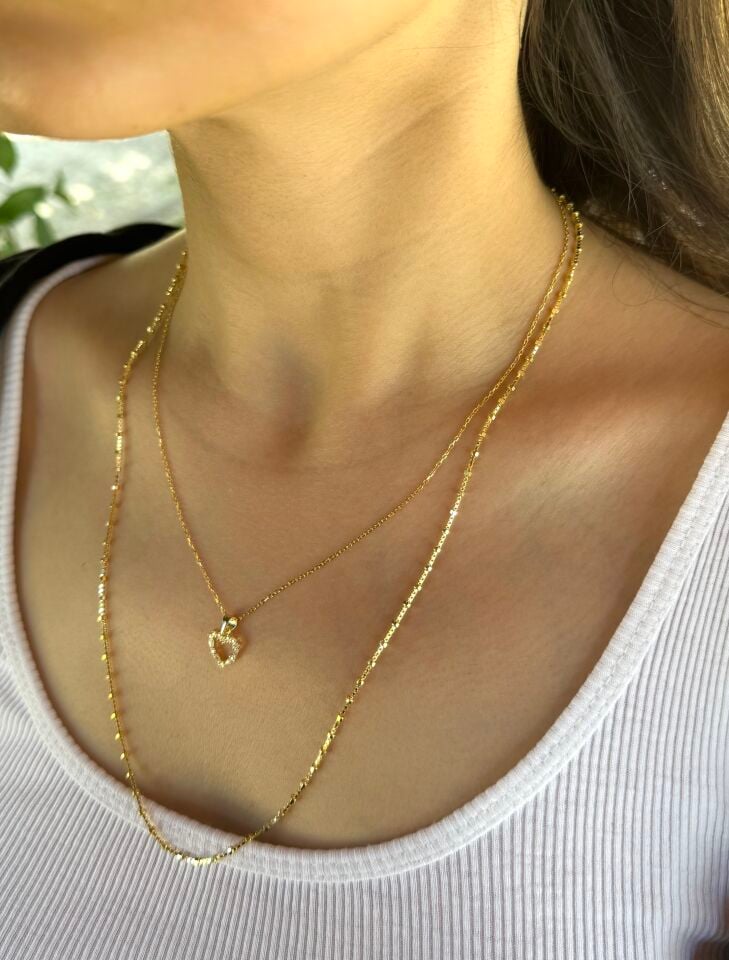 Taşlı Kalp Kolye Silver
